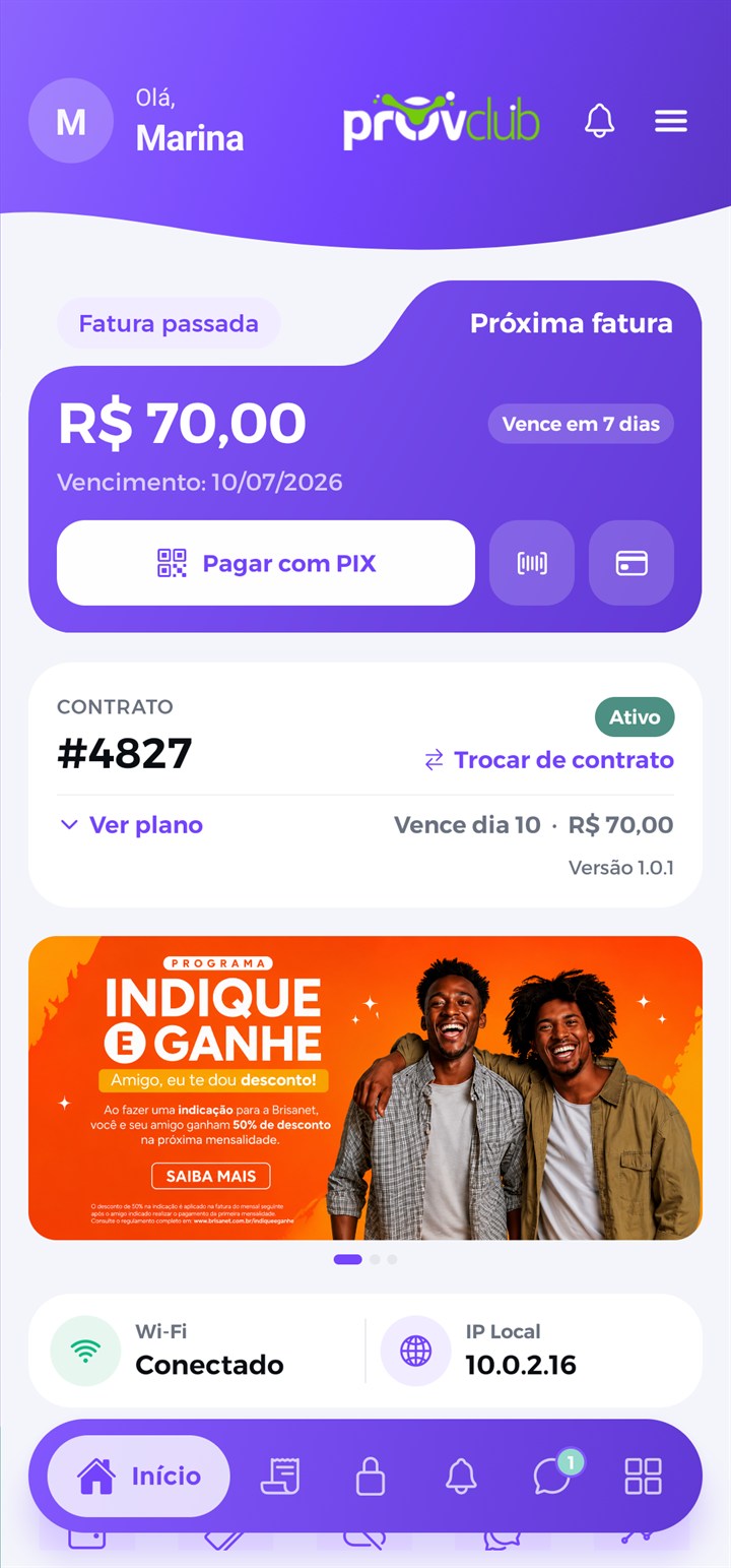 club inicio aplicativo para provedor
