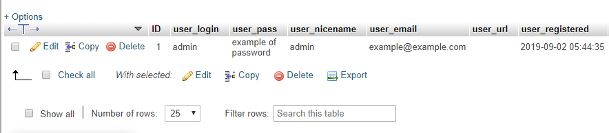 editar credenciais de usuários registrados no banco de dados phpmyadmin