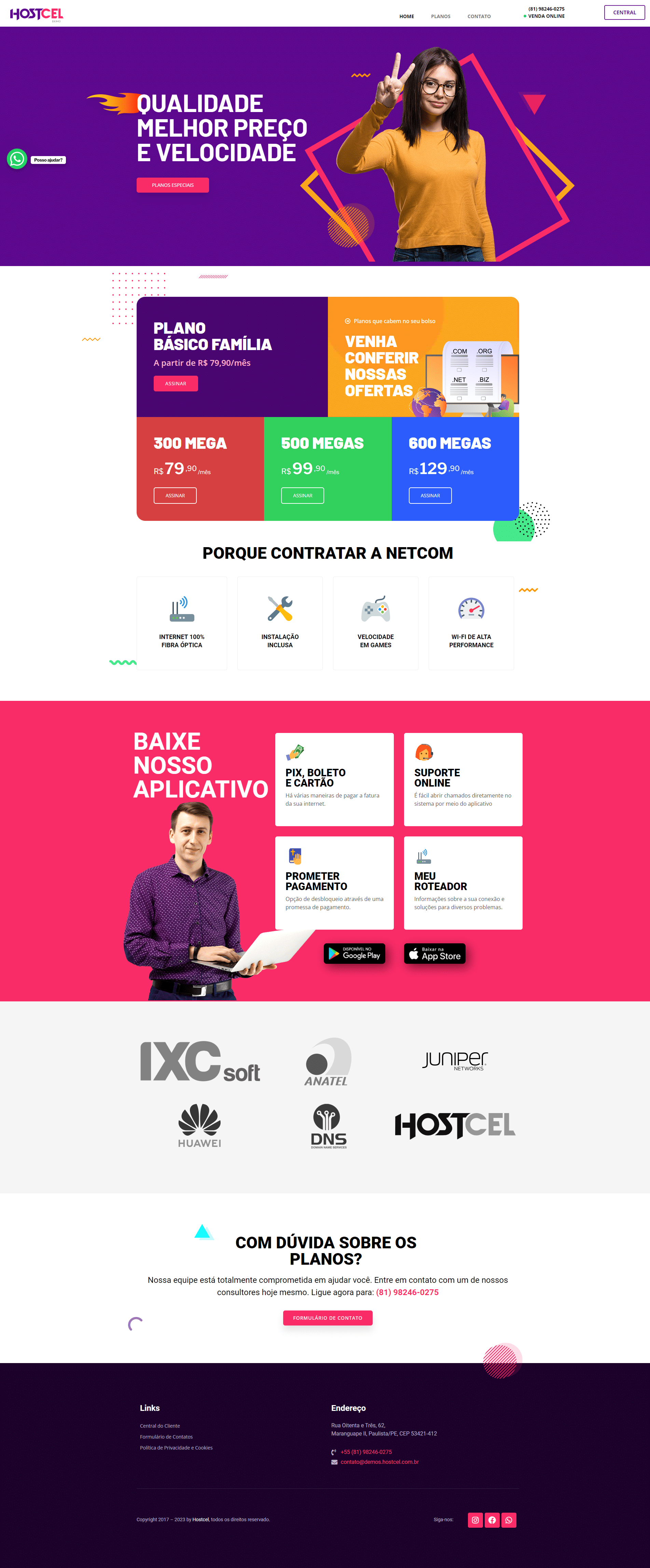 Criação de Sites para Provedor de Internet - Hostcel (demo 44)