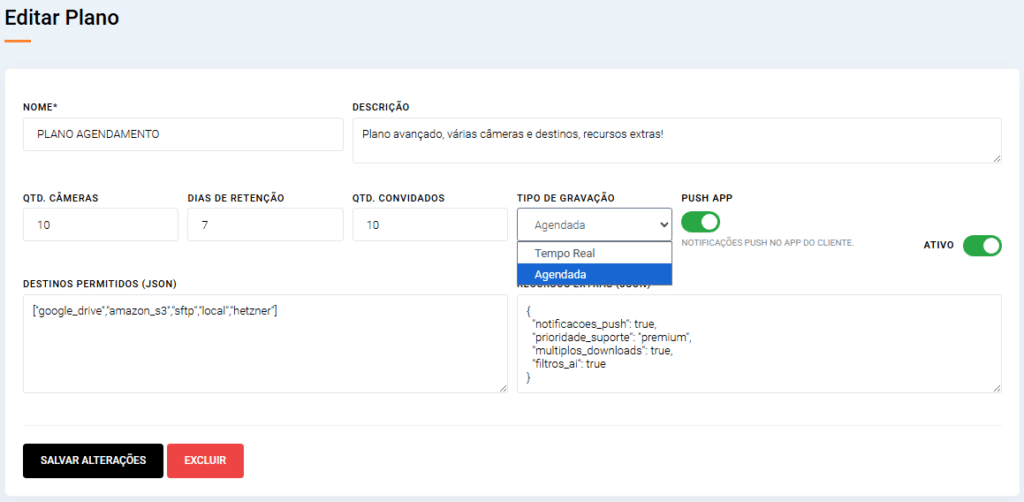 Como usar o Painel de Monitoramento de Câmeras - Planos